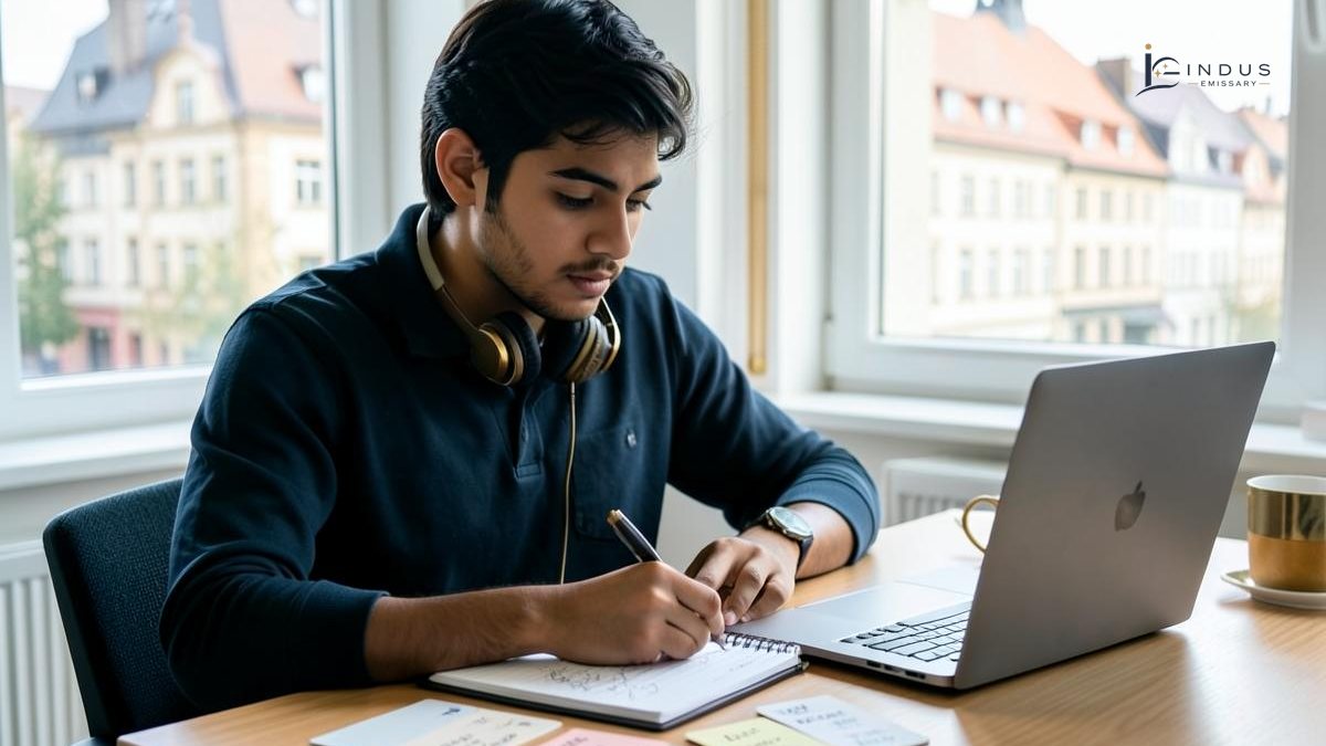 International scholars studying in a German university library under DAAD and Deutschlandstipendium funding